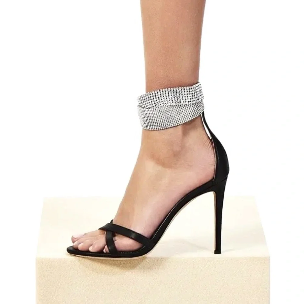 Giuseppe Zanotti Black Kanda Crystal Leather Stiletto Sandals New Size 3…